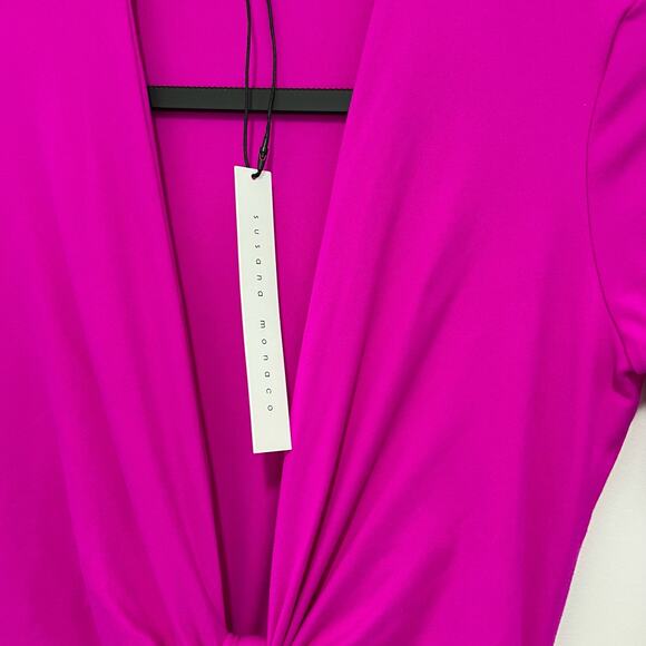 Susana Monaco Womens Small Plunge Neck Ruched Bodycon Maxi Dress Magenta NWT - Picture 12 of 16